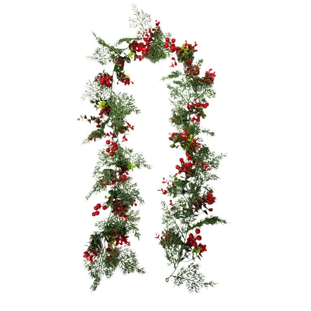 Outdoor Christmas Decorations,6ft Christmas Rattan Pin Needle Garland, Dog Tail Shaped Rattan for Party and Home Decoration