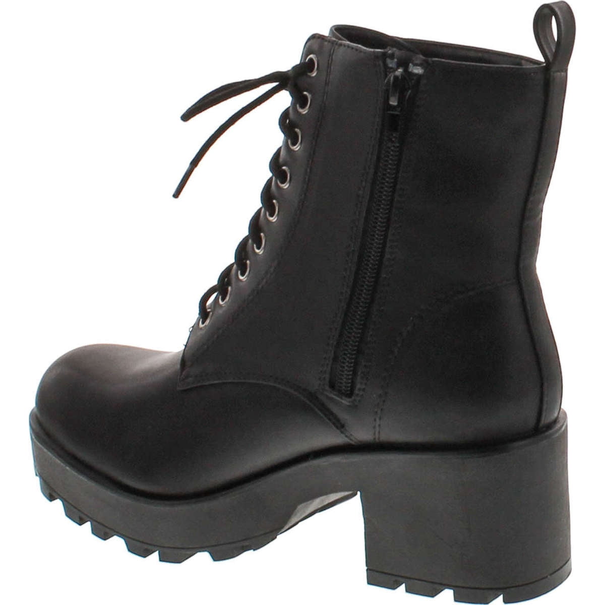 Soda Women's Magpie Faux Leather Lace-Up Combat Mid Heel Military Ankle Boots