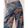 thumbnail image 5 of sicmoss Women's Blue Floral Print Mid Rise Cropped Wide Leg Jeans Boho Baggy with Pockets, 5 of 6