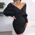 thumbnail image 6 of Sngxgn Women's Dress Deep V-Neck Long Sleeve Waist Tie Ruffle Mini Swing Skater Dresses(Black,S), 6 of 9