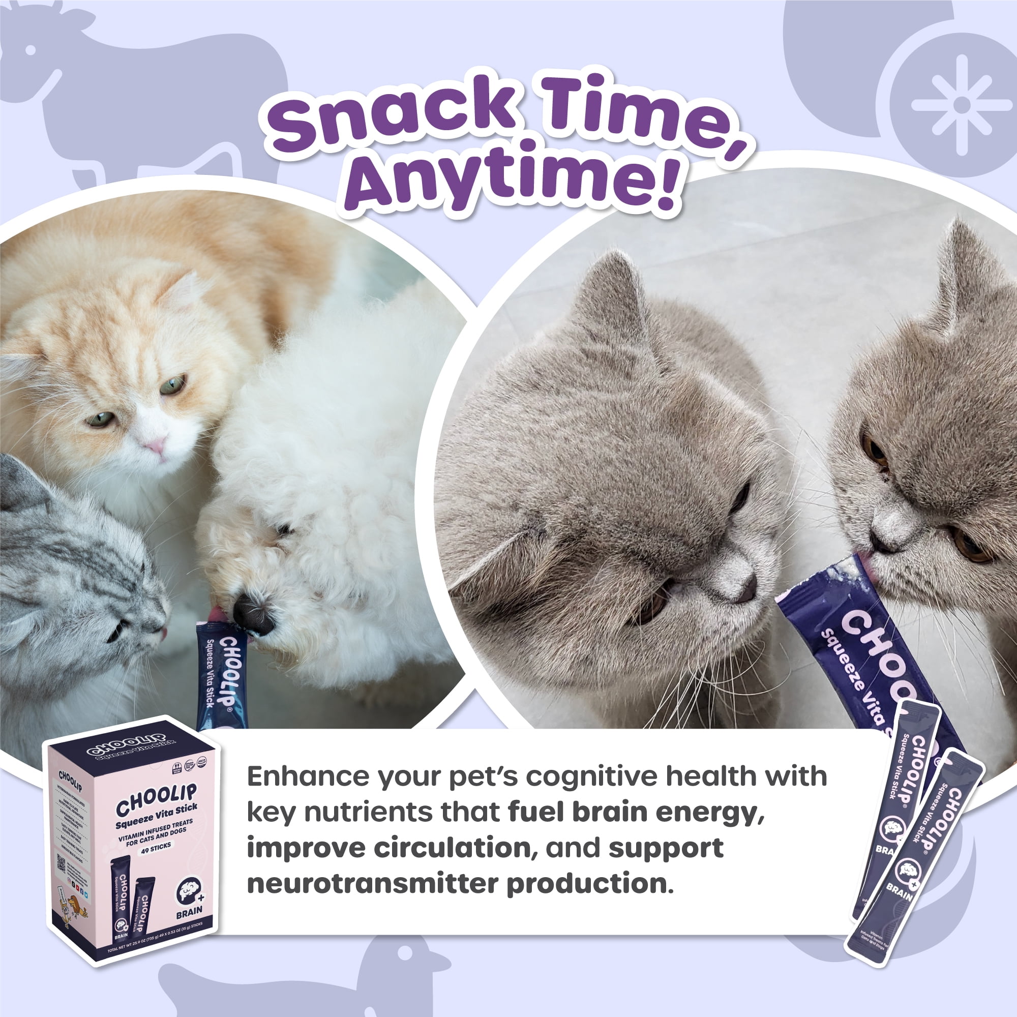 Choolip Vita Stick Brain Support Lickable Treats for Cats & Dogs, 25.9 oz (7 Pouches, 49ct)