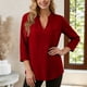 thumbnail image 1 of TaTaai Womens Casual Faux Linen V Neck 3/4 Sleeve Blouse With Chest Pocket Button Tab Cuffs Loose Soft Comfortable Daily Wear Top Gift, 1 of 7