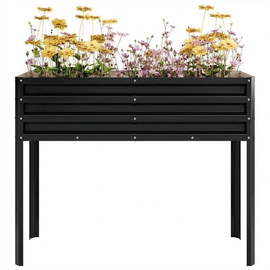 32" Tall Self-Watering Raised Garden Bed with Legs, Heavy Duty Galvanized Steel Planter, Modular Ergonomic Design for Patio Backyard, Black