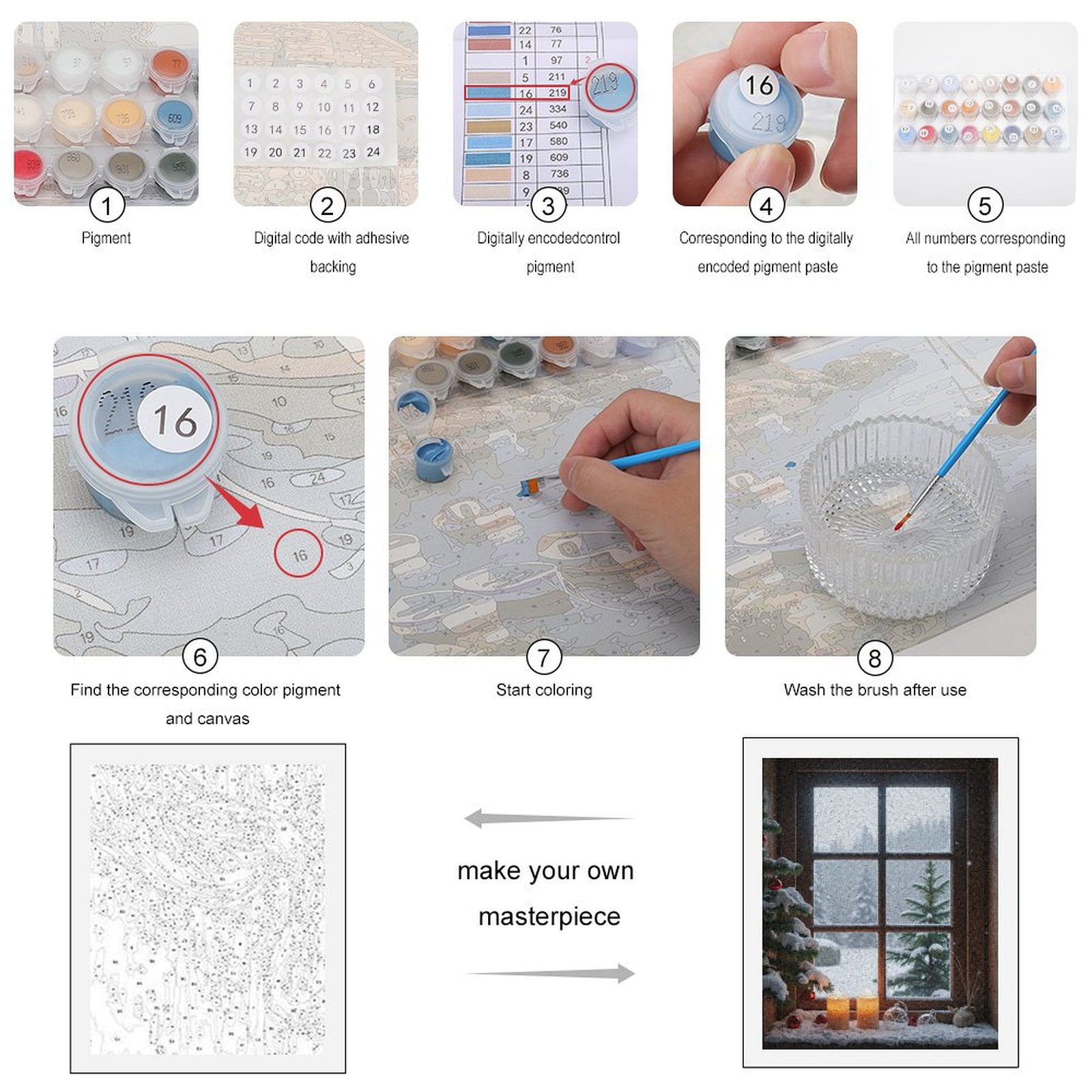 Paint By Numbers Kit for Adults Beginner - DIY Snowy Window Candles Pine Decorations Canvas Painting Kits for Adults, Frameless Paint By Number for Adults for Home Wall Decor 16x20 Inch