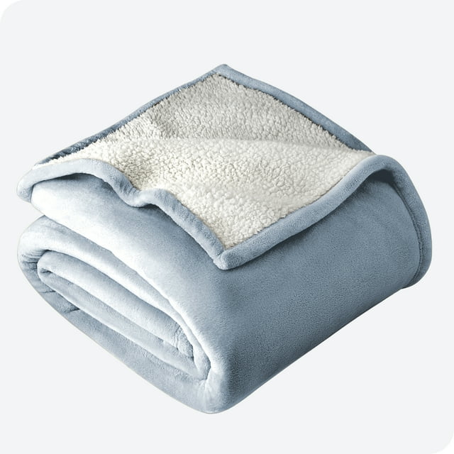 Bare Home Couverture de Lit en Sherpa Pelucheuse - Duveteuse et Douce - Réversible - Légère - Lit Simple/simple TG, Bleu Poussiéreux