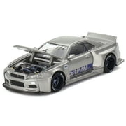 Nissan Skyline GT-R (R34) Kaido Works Shinjuku V1 RHD (Right Hand Drive) Silver Metallic (Designed by Jun Imai) Kaido House Special 1/64 Diecast Model Car by Mini GT