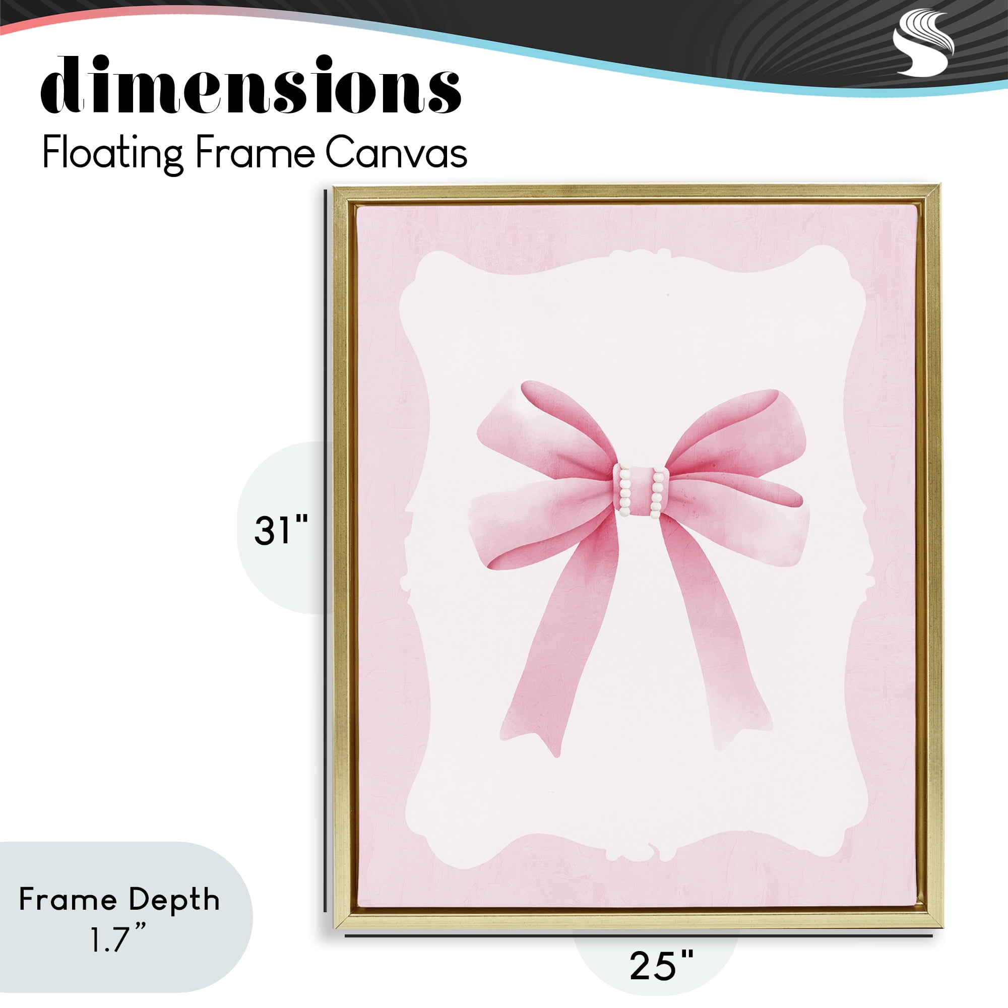 Stupell Industries Feminine Bow with Pearls Gold Framed Floater Canvas Wall Art, design by Kim Allen
