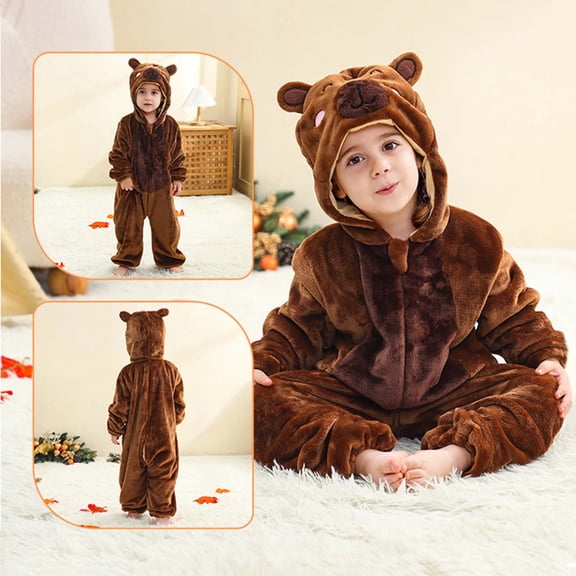 QSXADF Toddler Snowsuit Romper Winter Fleece Warm Onesie Regular Graphic Fleece Long Sleeve Hooded Romper For Toddlers Casual Daily Wear Little Kid's Jumpsuits