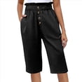 thumbnail image 2 of Pantalones Rectos de Pierna para Mujer, con Cintura Alta Elástica Fruncida, Pantalones Deportivos Casuales, Pantalones Cortos con Bolsillos, Color Negro, Talla S, 2 of 7