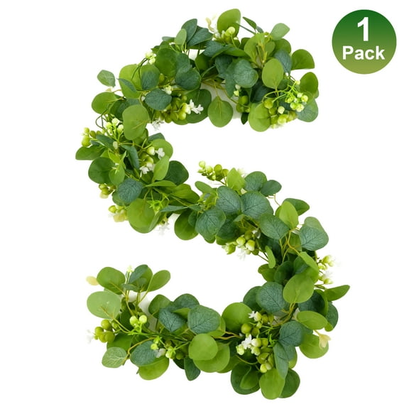Qissep Artificial Eucalyptus Garland, Realistic Faux Silk Greenery Vines for Wedding Backdrop, Table Runner, Wall Decor, UV-Resistant, No-Shed, Indoor/Outdoor Use, 5.91 ft