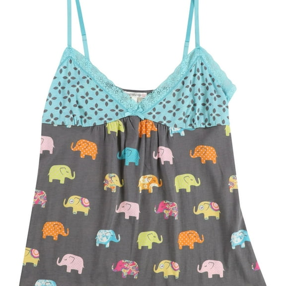 P.J. Salvage Womens Elephant Lace Pajama Sleep Cami Tank Top, Grey, Medium