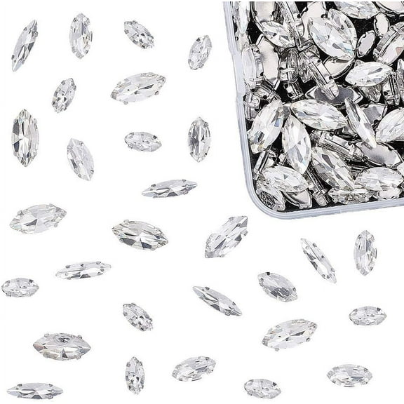 1 Box 100pcs Sew On Rhinestones Horse Eye Sewing Crystal Glass with Platinum Plated Prongs Cup Mixed Size Flatback Claw Rhinestones for Jewelry Costume Dress and Shoes