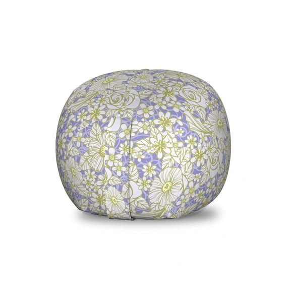 Botanical Storage Toy Bag Chair, Abstract Pattern of Flowers Tangled Curly Lines, Stuffed Animal Organizer Washable Bag, Large Size, Ceil Blue Purple, by Ambesonne