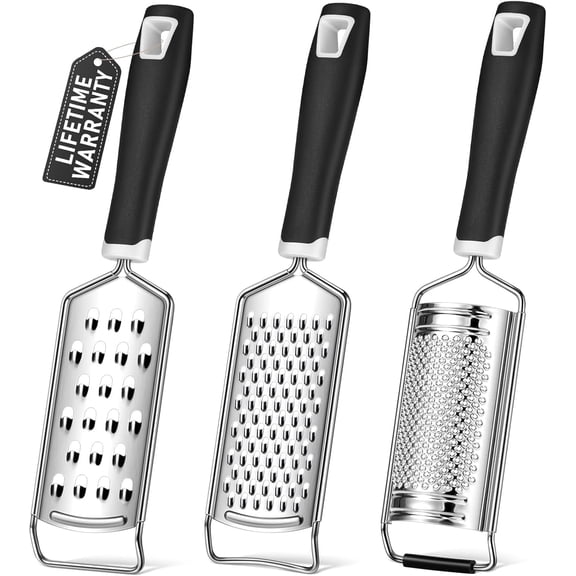 Sopito Hand Cheese Grater, 3 Packs Stainless Steel Lemon Zester Grater with Silicone Handle for Cheese, Chocolate, Spices