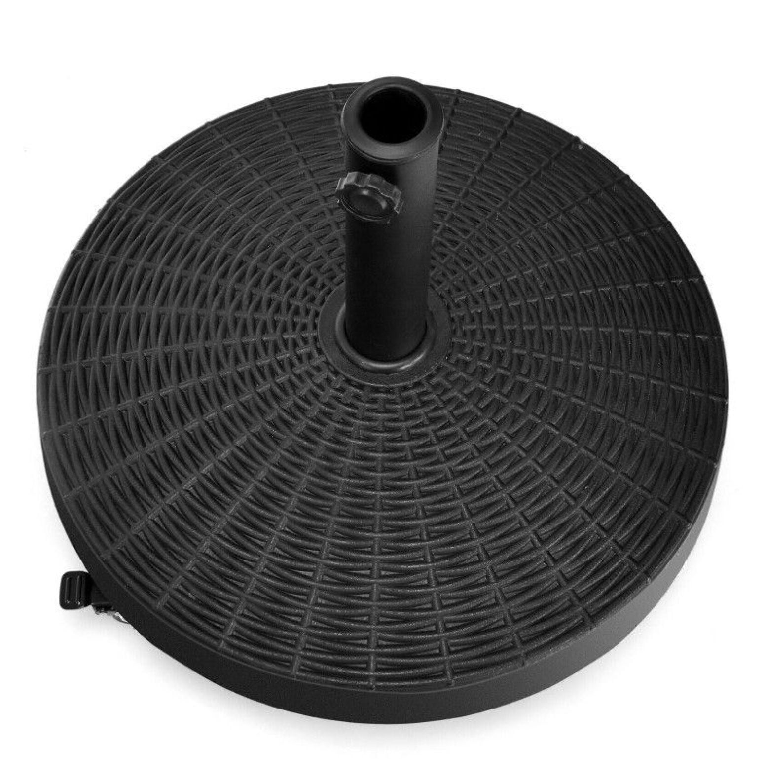 50 LBS Umbrella Base, Patio Resin Wicker Stand with Wheels - Heavy Duty Outdoor Umbrella Holder for Backyard, Poolside, 1.5"/1.9" Pole