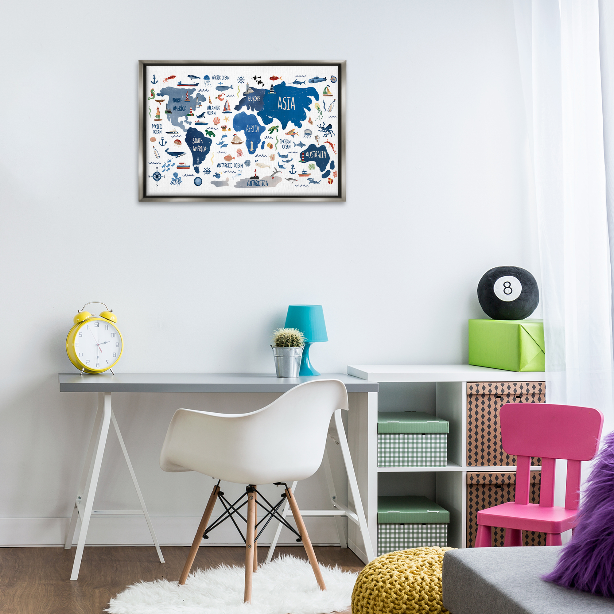 Stupell Industries Nautical Themed Map Town & City Painting Gray Floater Framed Art Print Wall Art, 31 x 21