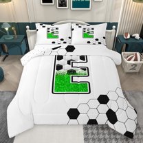 Castle Fairy Boys Girls Letter Monogrammed E Bedding Comforter Set 2pcs,Sport Soccer Print Twin Comforter Sets Microfiber,Bling Green Glitter Breathable Bedding Set,Ultra Soft Home Decor,Reversible
