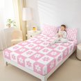 thumbnail image 4 of jejeloiu Kawaii Floral Daisy Twin Sheet Sets,Geometric Grid Twin Fitted Sheet,Pink White Flat Sheet For Children,Breathable Home Decor,3-Piece, 4 of 7