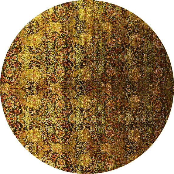 Ahgly Company Indoor Round Oriental Yellow Industrial Area Rugs, 7' Round