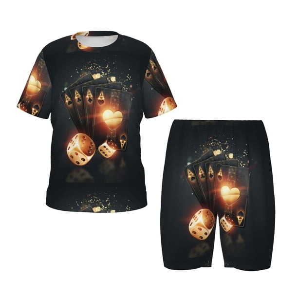 Fotbe Creative Poker Pijama Estampada de 2 Piezas para Niños – Ropa de Dormir de Manga Corta Cómoda para Niños y Niñas, Camiseta y Shorts de Algodón-Small