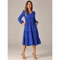 thumbnail image 4 of DARING DIVA V Neck Long Sleeve Ruffle Flowy Midi Dress S Royal Blue, 4 of 6