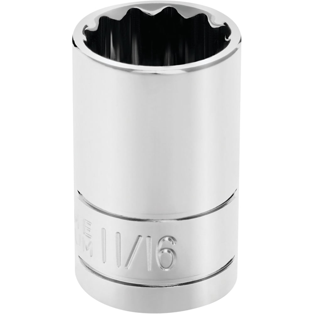 Chrome Socket, 1/2"" Drive, 11/16"", 12 Point, Shallow