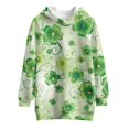 thumbnail image 4 of Xoenoiee Green Shamrock Print Girls Oversized Long Hoodies Kids Fleece Long Sleeve Sweatshirt Dress with Kangaroo Pocket, St. Patrick's Day Lightweight Hooded Sweater Pullover Outfits, 7-8 Years, 4 of 7