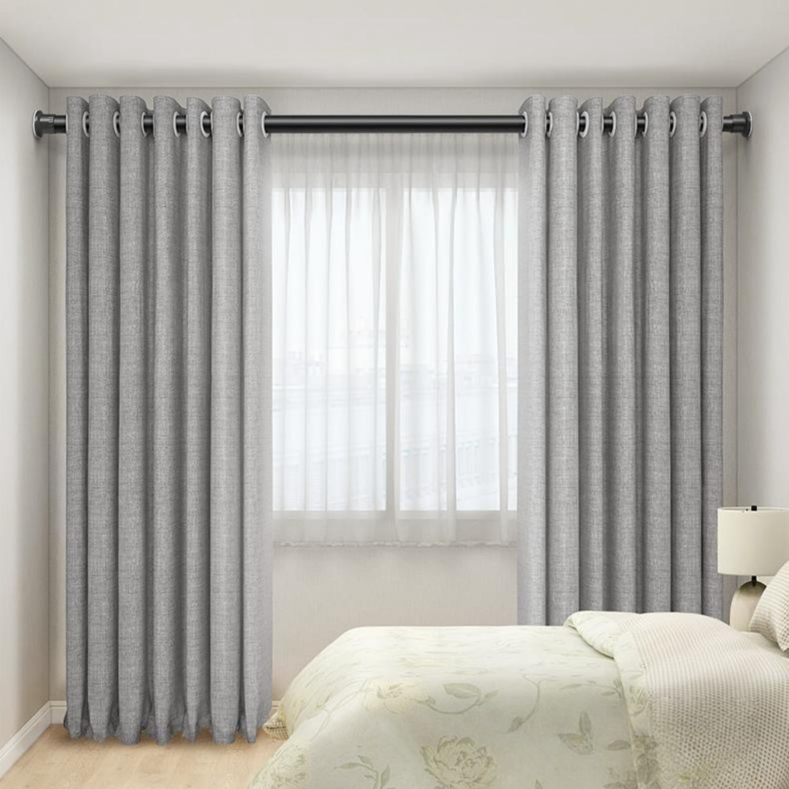 Curtain Rods 55 To 98, 0.98" White Adjustable Window Rods, Heavy Duty No Drill Curtain Rods with End Caps, Modern Style Indoor Outdoor Tension Curtain Rod For Patio Bedroom