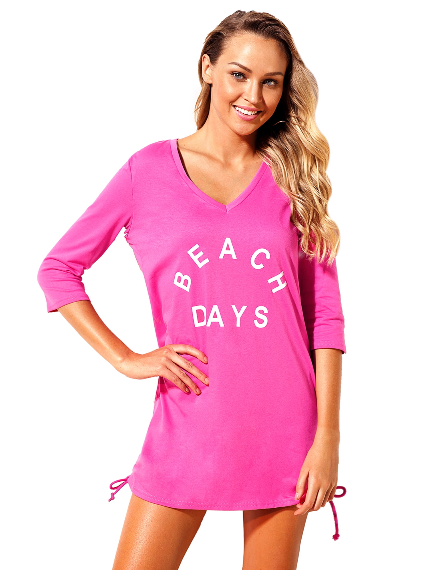 Beeachgirl Swimwear Bikini Cover Up Beach Dress TShirt Letters Print