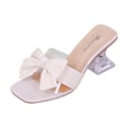 thumbnail image 4 of Xucatan Women's Transparent Bow Heeled Sandals, Clear Block Heel Slide Ons, Elegant Dressy Evening Party Footwear Gift, 4 of 9