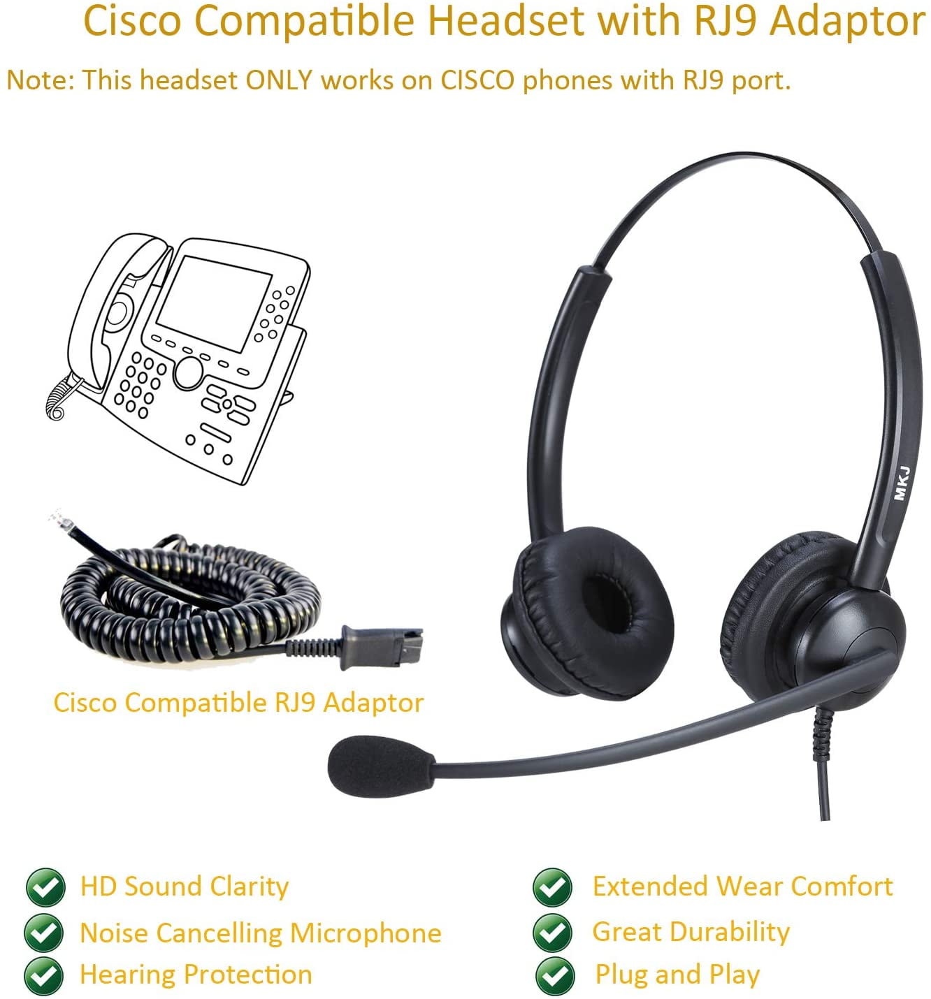 Cisco IP Phone Compatible Headset with 