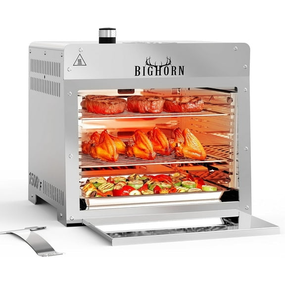 Big Horn Outdoor Silver Tabletop Propane Gas Grill with Adjustable Grill Grate