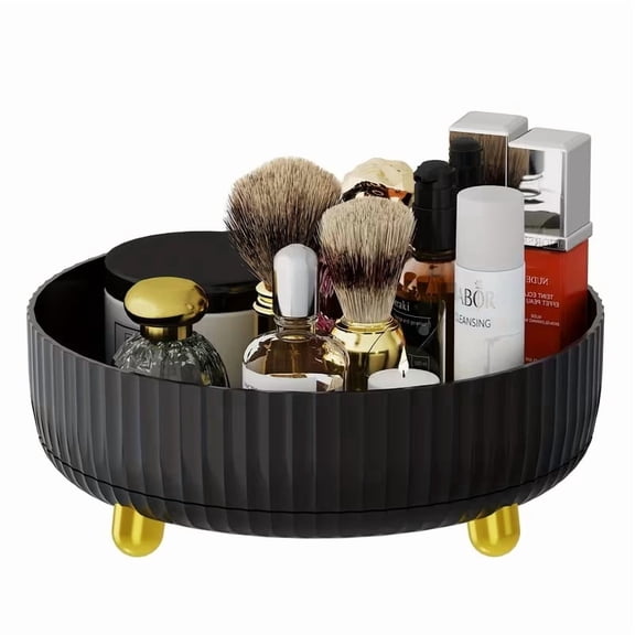 360° Rotating Cosmetic Organizer, Large Black & Gold Perfume Storage Box