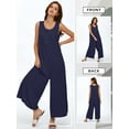 thumbnail image 7 of SLADYGLO Women Crew Neck Buttons Down Side Pockets Ribbed Pleated Wide Leg Jumpsuits, 7 of 7