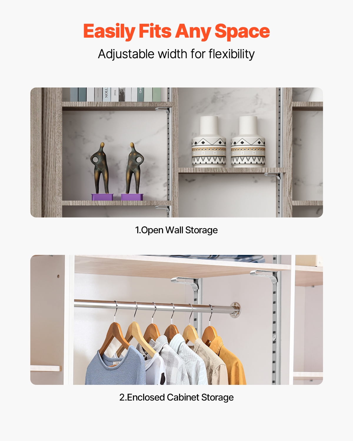 VEVOR Shelf Pilaster,72.7-inch 20 Pack, Adjustable Shelf Brackets Stainless Steel Mortise Mount Pilaster Strip Standards with 140 Screws, Suitable for Wall Shelving System Cabinet Closet Organization