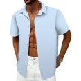 thumbnail image 2 of Camisa Mizvsitrd a rayas para hombre con botones de manga corta azul, 2 of 5