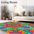 thumbnail image 2 of ODIKA 2'x3' Machine Washable Non-Slip Area Rug, Hippie Revival Interlocking Floral Mosaic with Vibrant Paisley High Traffic Rug, Orange, 718941, 2 of 7
