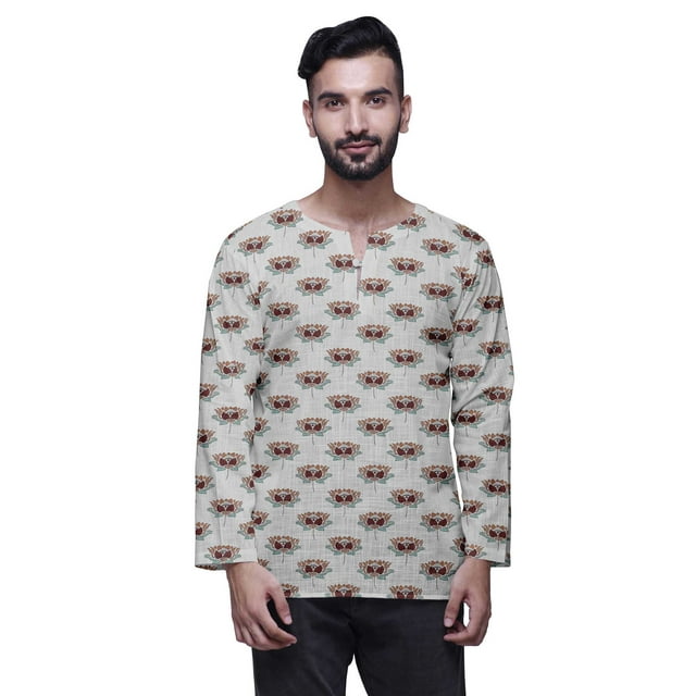 Atasi Traditional Short Kurta For Men Keyhole Neck Casual Cotton SlubShirt