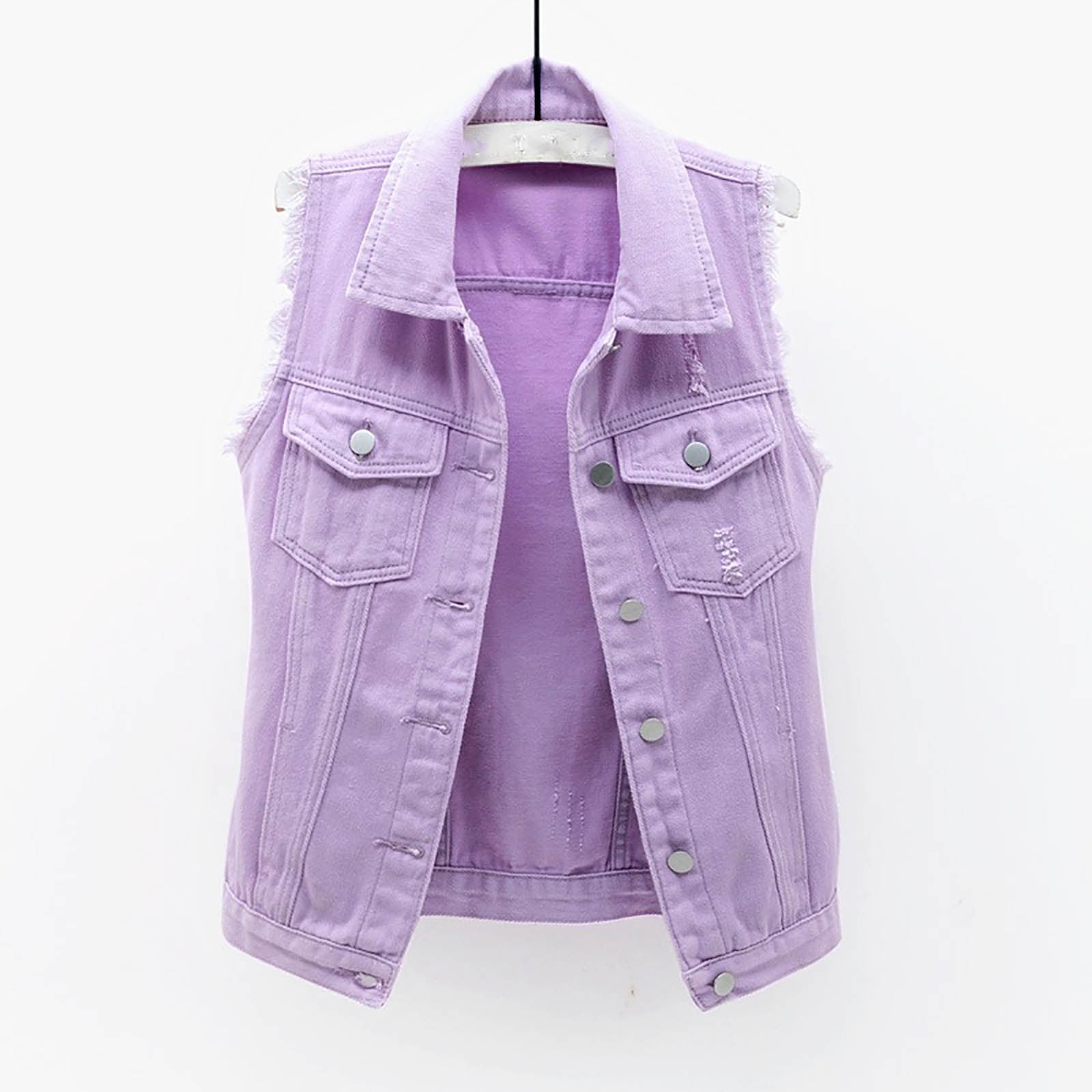 Sleeveless Jean Jacket Women Solid Candy Color Ripped Vest Denim