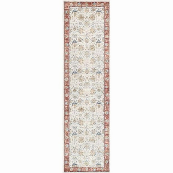 Pasargad Home Heritage 2.06' x 8' Power-Loomed Ivory/Rust Runner Rug, For Indoor Space and all Age of Group