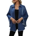 thumbnail image 2 of Vmvidoty Women's Ruffled Denim Jacket 2026 Trendy Jean Jackets Vintage Loose Lapel Neck Irregular Denim Trench Coat Blue S, 2 of 7