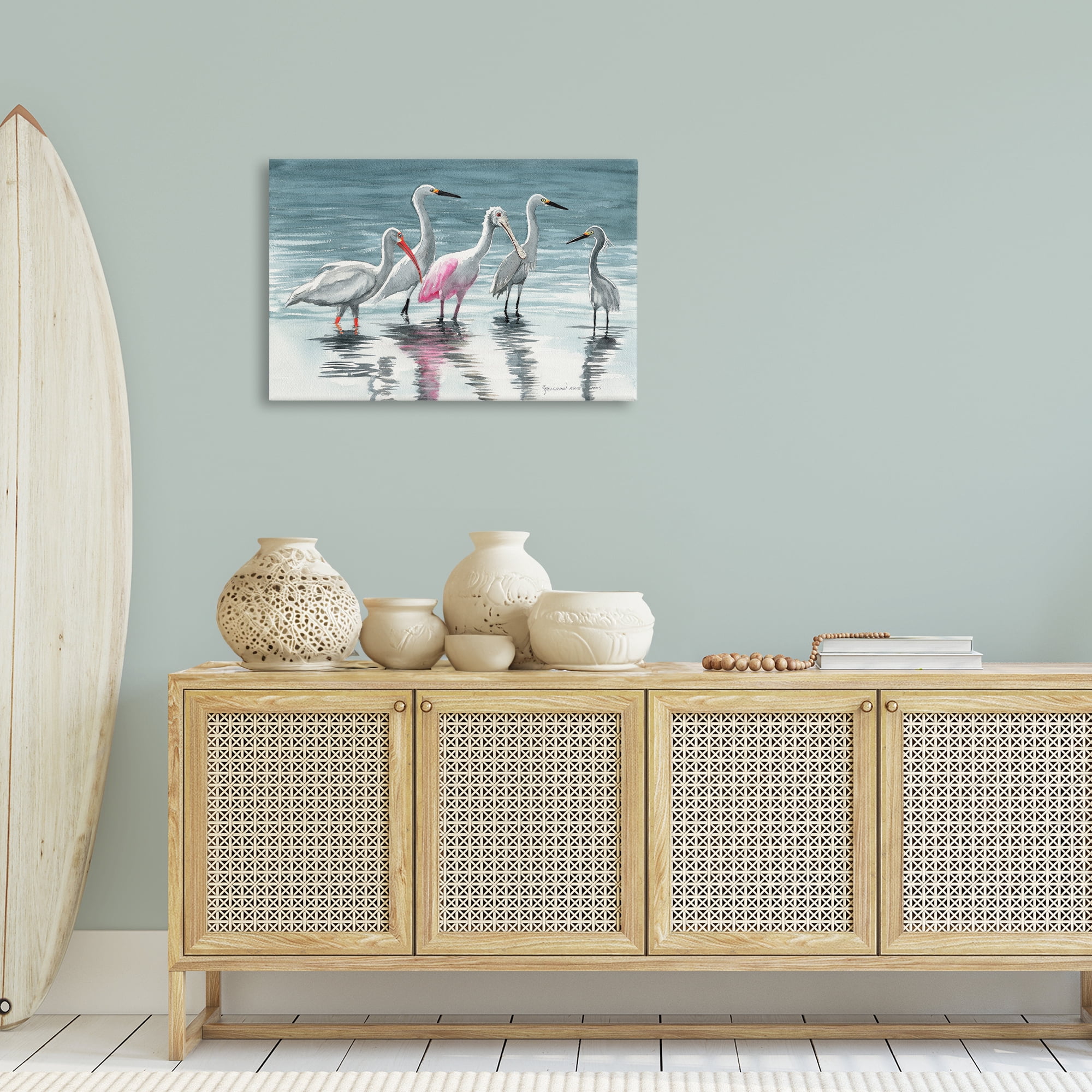Stupell Industries Herons Stepping in Shore Animals & Insects Painting Gallery Wrapped Canvas Art Print Wall Art, 30 x 20