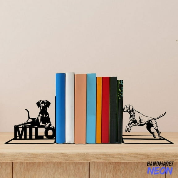 Handmadetneonsign Rhodesian Ridgeback Metal Bookends, Dog Name Bookend, Dog Table Bookshelf Decor 047030