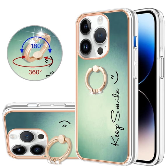 TECH CIRCLE For iPhone 14 Plus Case with Stand,360 Rotatable Shiny Ring Holder Kickstand Soft TPU Girls Women Case Shockproof Protective Phone Case for Apple iPhone 14 Plus 6.7" 2022,Smile