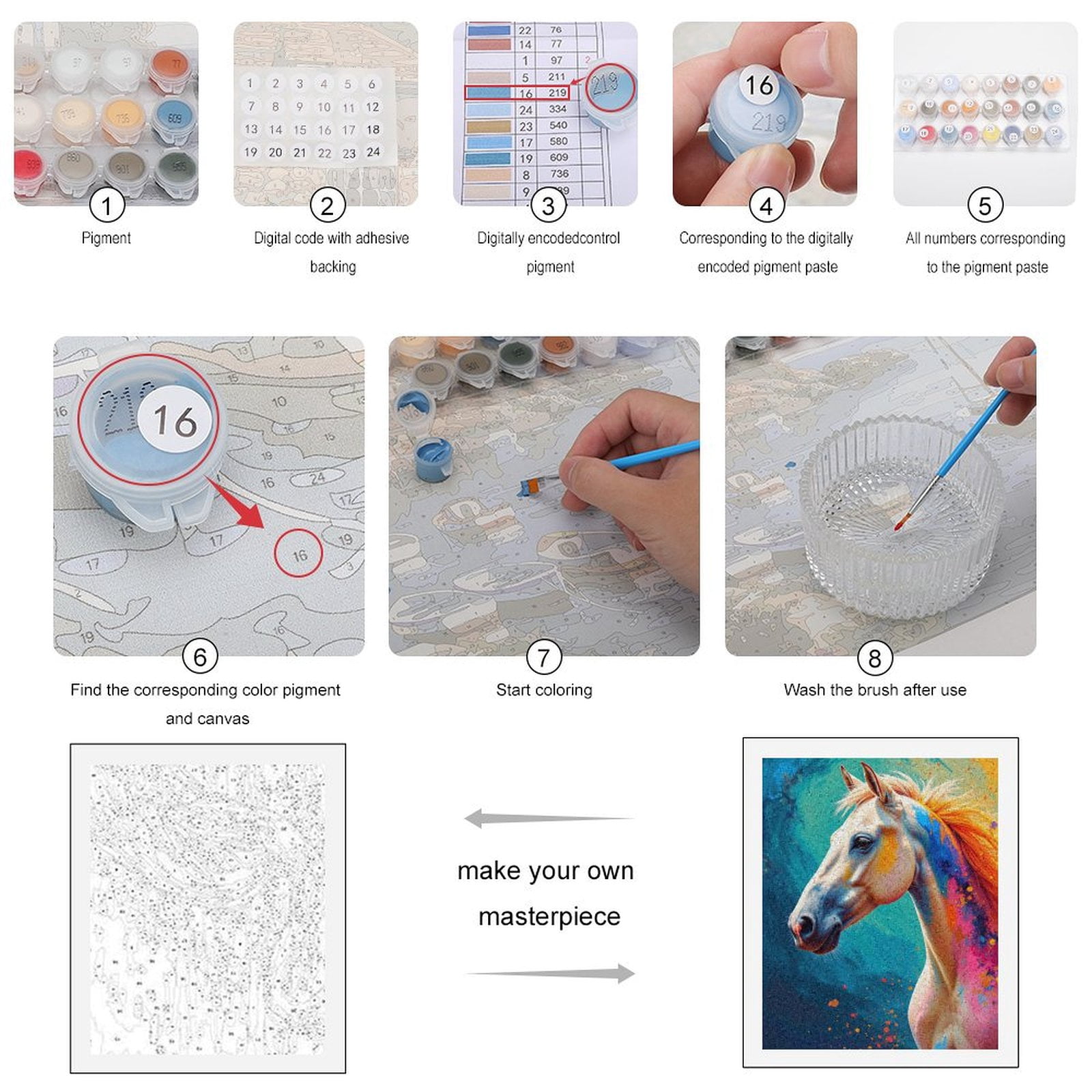 Paint By Numbers Kit for Adults Beginner - DIY Vibrant Horse Abstract Art Canvas Painting Kits for Adults, Frameless Paint By Number for Adults for Home Wall Decor 16x20 Inch