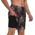 thumbnail image 3 of Picia Skull and Red Roses pattern Mens Swim Trunks with Compression Liner Stretch Beach Shorts Quick Dry with Zipper Pockets No-Chafing Board Shorts-XX-Large, 3 of 9