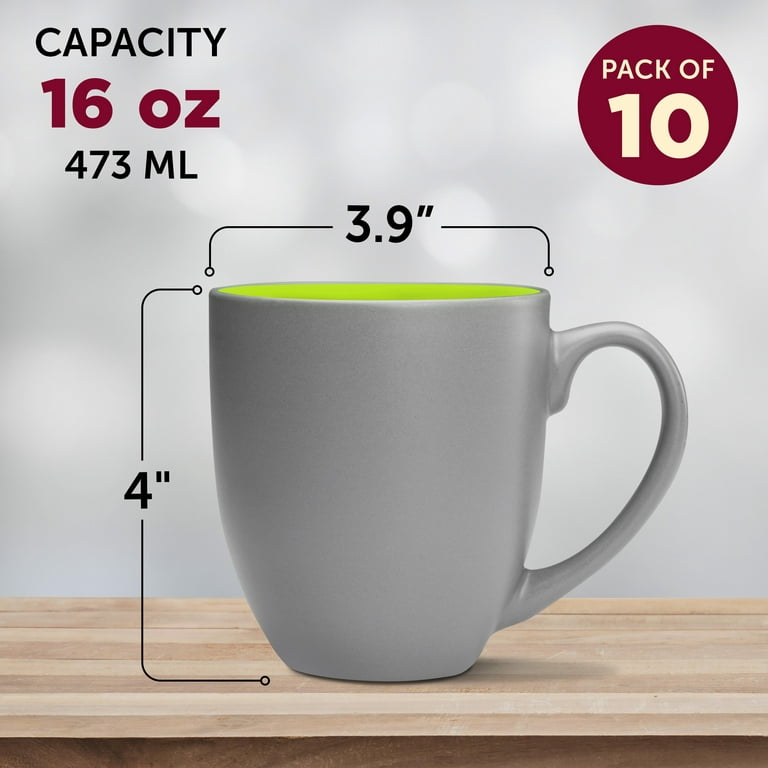 Pop Out Bistro Two Tone Coffee Mugs 16 oz. Set of 10, Bulk Pack - Perfect  for Coffee, Hot Cocoa and other Beverages - Lime Green 