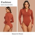 thumbnail image 4 of ANYFIT WEAR Women's Mock Turtle Neck Fleece Lined Zip Up Thong Bodysuit Long Sleeve Shirt Going Out Tops for Cold Weather, 4 of 6