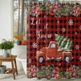 thumbnail image 3 of Christmas Truck Shower Curtains for Bathroom, Winter Snow Pine Fruit Berries Flowers Red Plaid Texture Waterproof Fabric Shower Curtain for Bathroom Bathtub Decoration, Machine Washable, 60"x72", 3 of 9