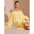 thumbnail image 5 of Elegant Yellow Off Shoulder Ruffle Mini Dress With Puff Sleeves And Asymmetric Hem, 5 of 8